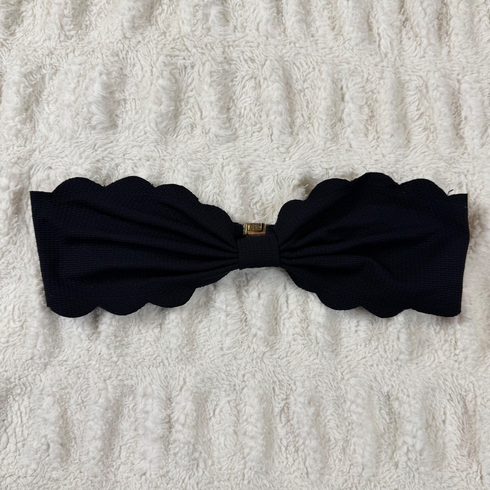 Marysia Antibes Scallop Bandeau Bikini Top Black Textured Strapless Small